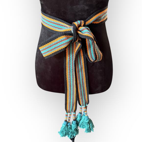 Peruvian Connection Women's Woven Yarn Sash, Tie Waist Belt w/ Tasseled Ends - Picture 10 of 10